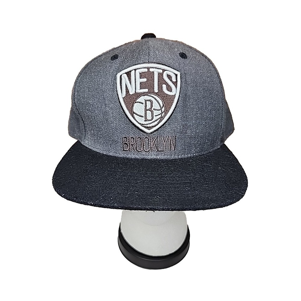Vtg Mitchell & Ness Brooklyn Nets Fitted 7 3/8 Fitted Cotton Hat Black Gray EUC